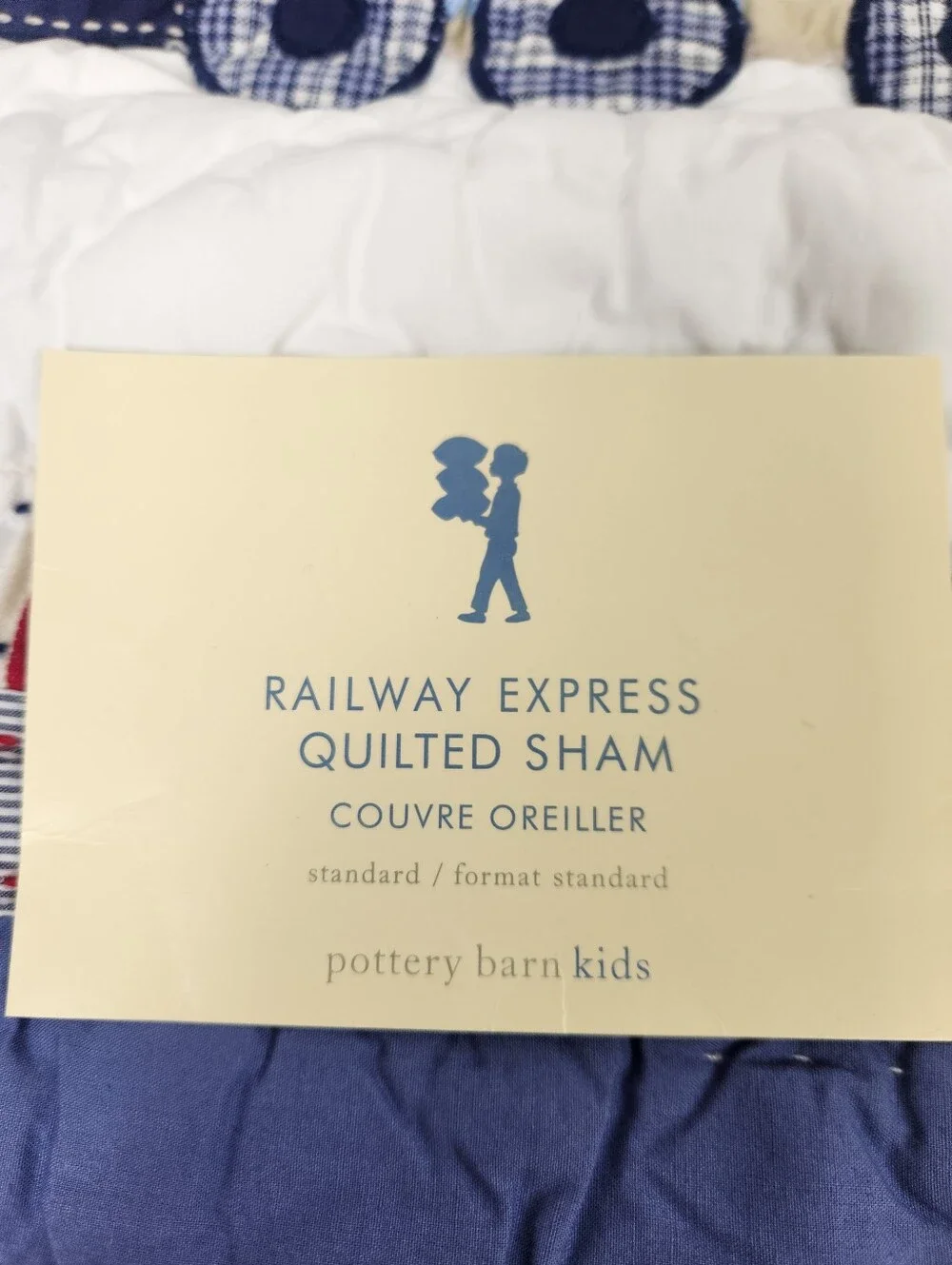 Pottery Barn Kids Quilted Pillow Sham Set of 2 Railway Express NOS Trains Plaid